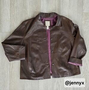 J. Jill Leather Jacket Chocolate Brown w/ Maroon Pink Lining